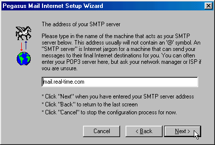 Enter smtp server information
