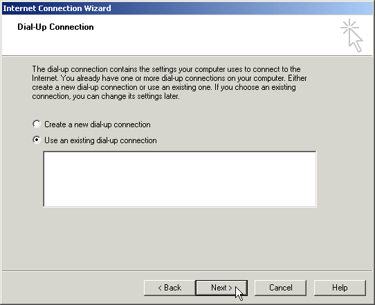 Select dial-up connection option