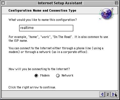 Enter realtime for a configuration name, select modem - click the right arrow