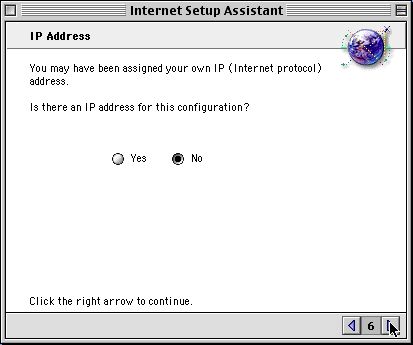 Select No for IP Address - click right arrow