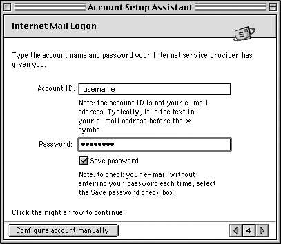 Enter username and password - click right arrow