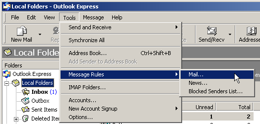 Select Tools, Message Rules, Mail